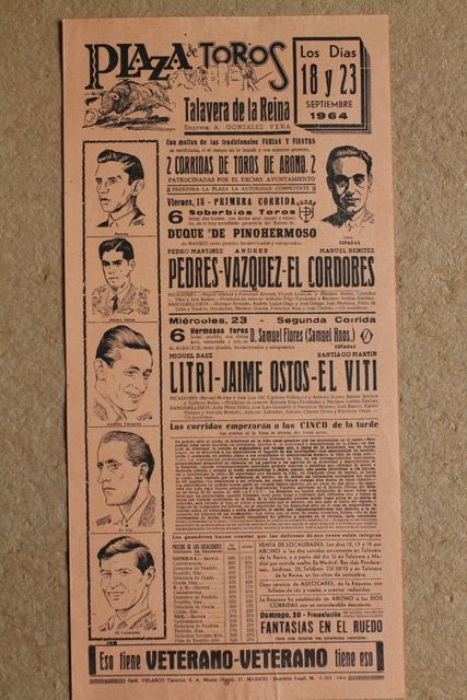 Cartel de toros de Talavera de la Reina. 18 y 23 de septiembre de 1964.