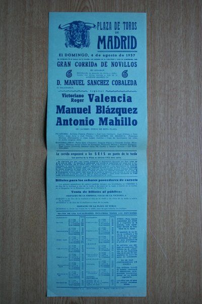 Cartel de toros de Madrid. 1957.
