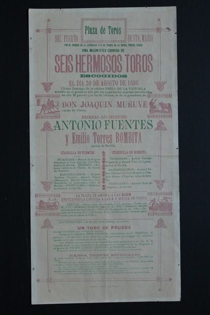 Cartel de toros del Puerto de Santa María. 30 de agosto de 1896