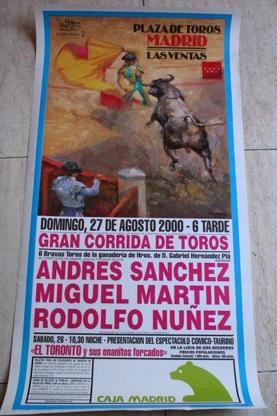 Cartel de toros de Madrid. 27 de agosto de 2000.