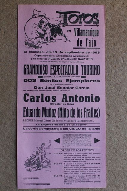 Cartel de toros de Villamanrique de Tajo. 15 de septiembre de 1963. 