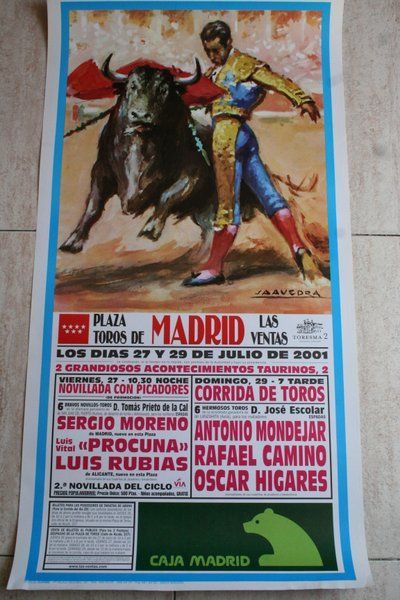 Cartel de toros de Madrid. 27 y 29 de julio de 2001. 