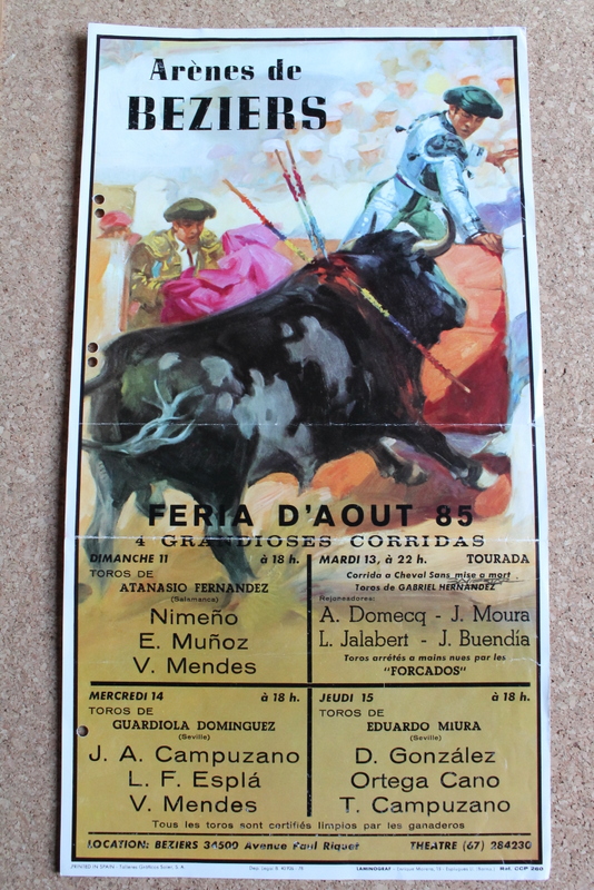 Cartel de toros de Beziers. Feria d'Aout 1985. Días 11, 13, 14 y 15. 