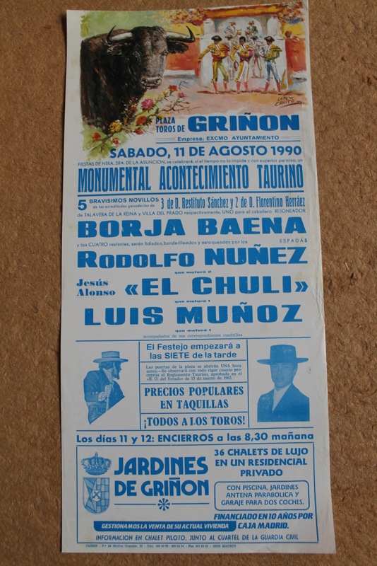 Cartel de toros de Griñón. 11 de agosto de 1990.