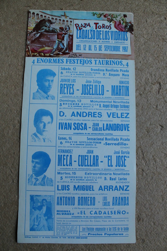 Cartel de toros de Cadalso de los Vidrios. Del 12 al 15 de septiembre de 1987.