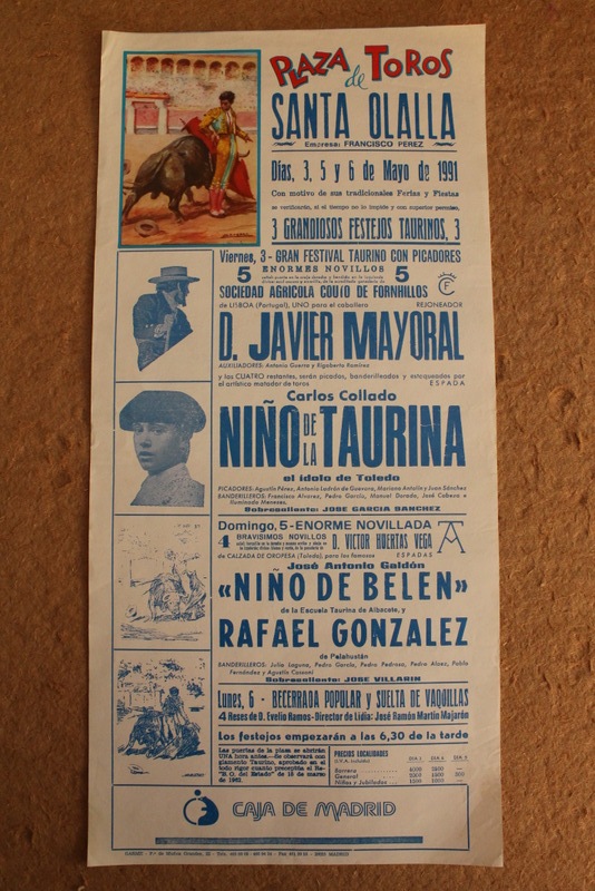 Cartel de toros de Santa Olalla. 3, 5 y 6 de mayo de 1991.