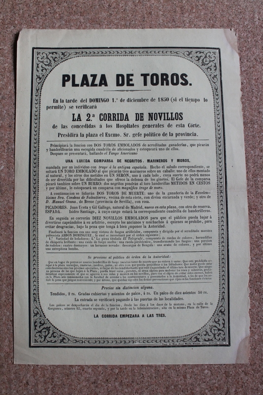 Cartel de toros de Madrid. 1 de diciembre de 1850.