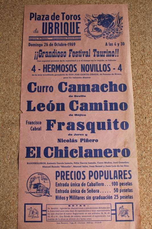 Cartel de toros de Ubrique. 26 de octubre de 1969.