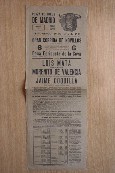 Cartel de toros de Madrid.