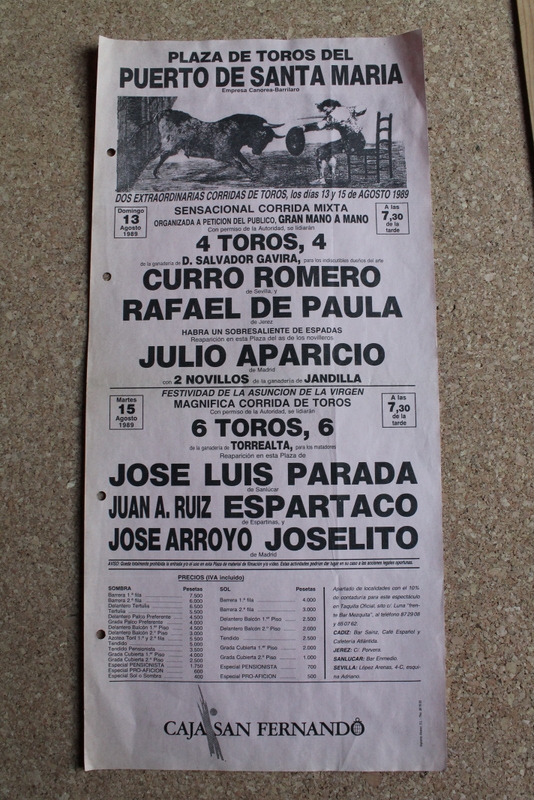Cartel de toros del Puerto de Santa María. 13 y 15 de agosto de 1989.