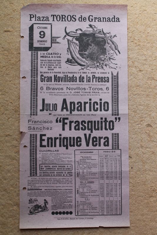 Cartel de toros de Granada. 9 de octubre de 1949.