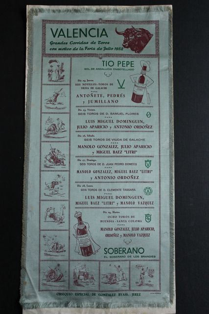 Cartel de toros de Valencia. Feria de Julio de 1952. 24 al 29 de julio.