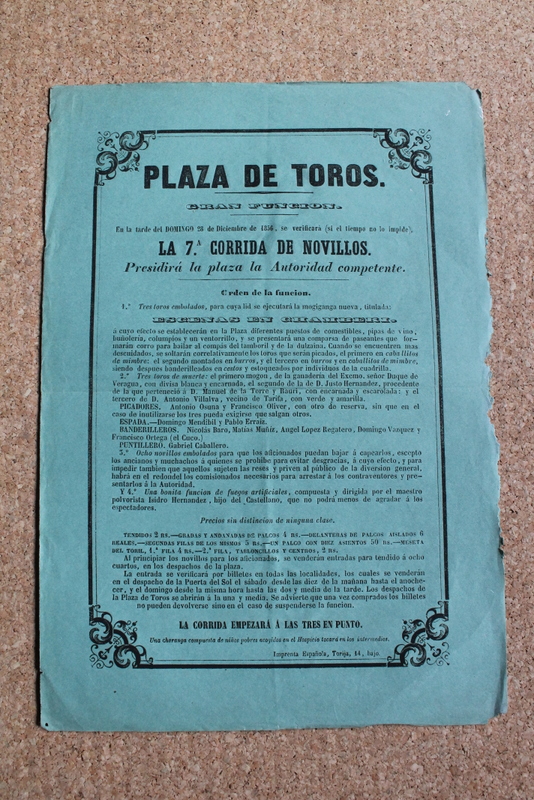 Cartel de toros de Madrid. 28 de diciembre de 1856.