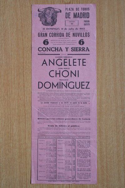 Cartel de toros de Madrid. 1943.