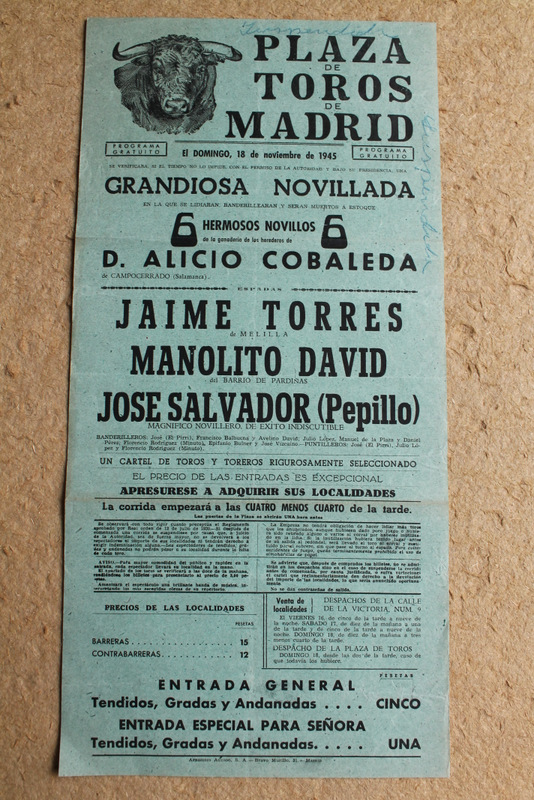 Cartel de toros de Madrid. 18 de noviembre de 1945. 