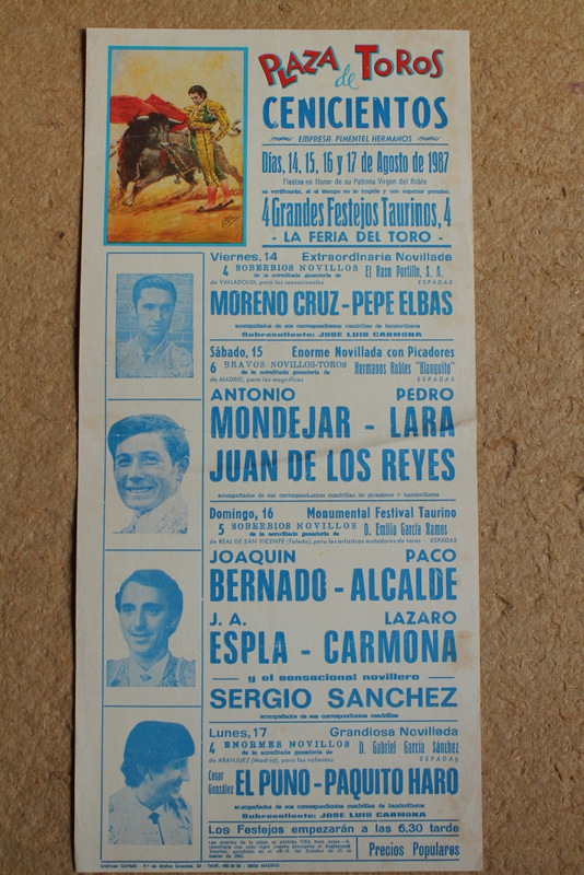 Cartel de toros de Cenicientos. 14, 15, 16 y 17 de agosto de 1987. 