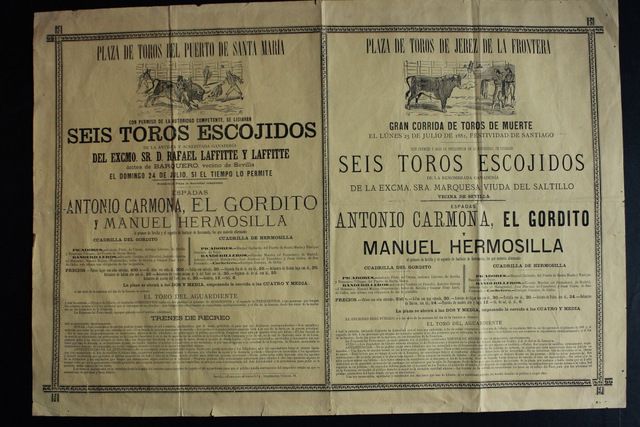 Cartel de toros del Puerto de Santa María y de Jerez de la Frontera. 24 y 25 de julio de 1881.
