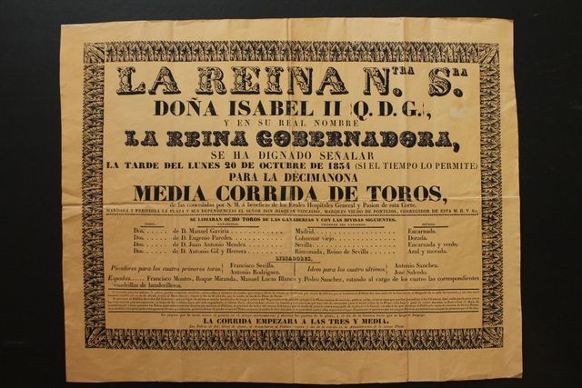 Cartel de toros de Madrid. 20 de octubre  de 1834