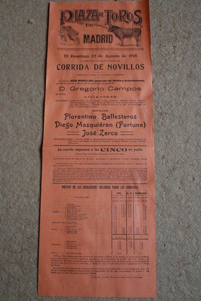 Cartel de toros de Madrid. 22 de agosto de 1915.