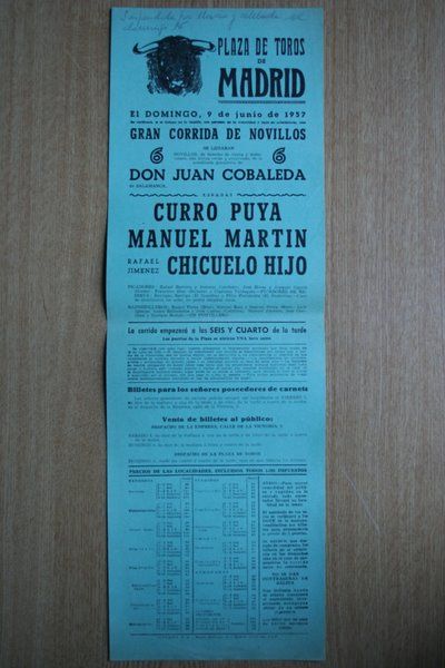 Cartel de toros de Madrid. 1957.