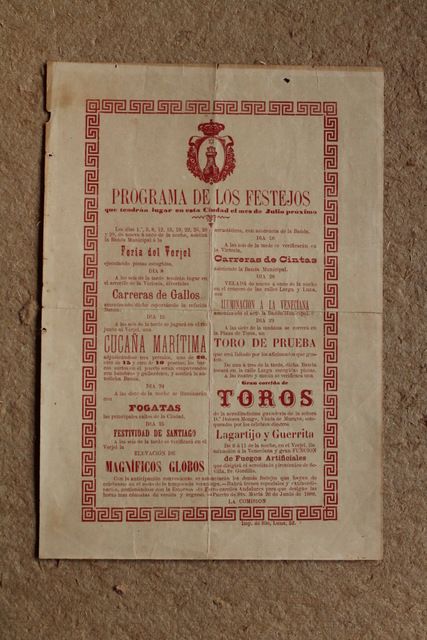Programa de toros del Puerto de Santa María. Julio de 1888.
