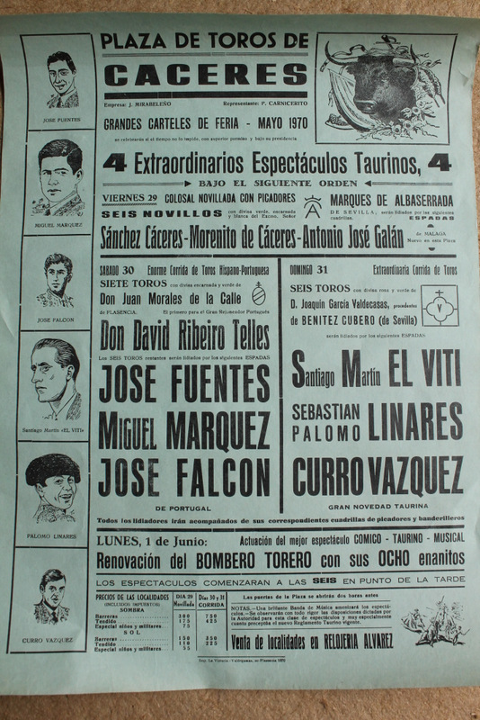 Cartel de toros de Cáceres. 29, 30 y 31 de mayo y 1 de junio de 1970. 