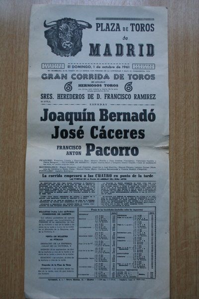 Cartel de toros de Madrid. 1961.