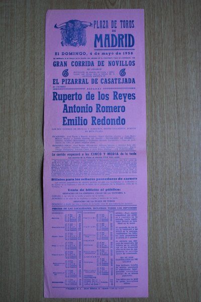 Cartel de toros de Madrid. 1958.