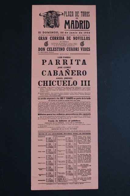 Cartel de toros de Madrid. 22 de junio de 1958.