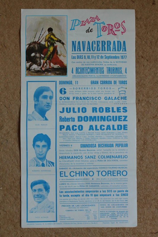 Cartel de toros de Navacerrada. 9, 10, 11 y 12 de septiembre de 1977.