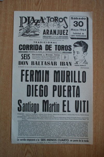 Cartel de toros de Aranjuez. 1964.