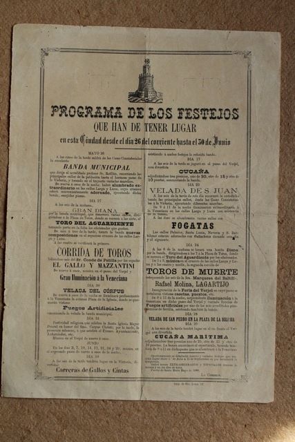 Programa de toros del Puerto de Santa María. Desde el día 26 de mayo hasta el 30 de junio de 1888.