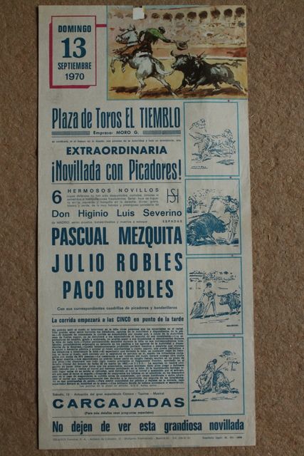Cartel de toros de El Tiemblo. 13 de septiembre de 1970.