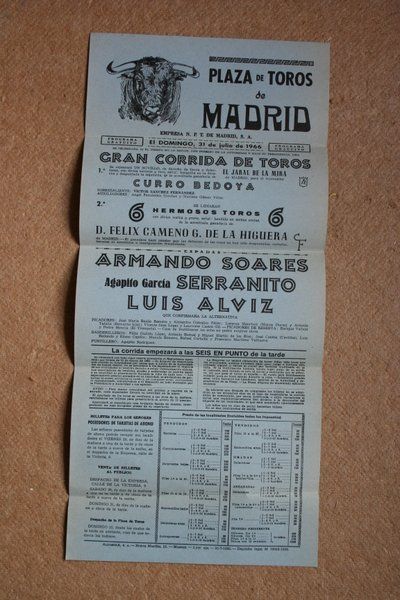 Cartel de toros de Madrid. 31 de julio de 1966. 