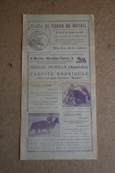 Cartel de toros de Motril. 15 de agosto de 1930.