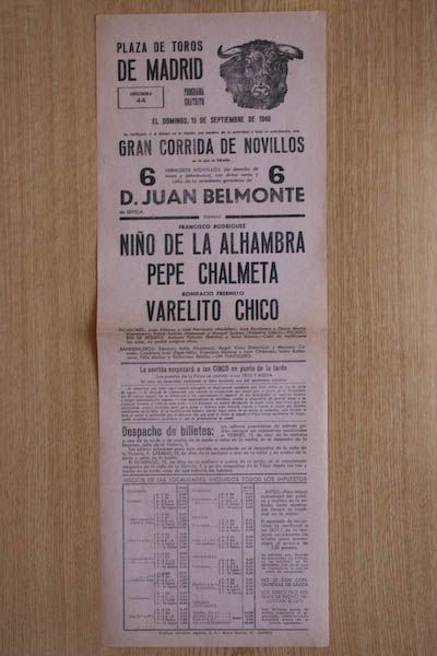 Cartel de toros de Madrid.