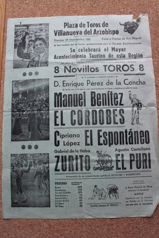 Cartel de toros de Villanueva del Arzobispo. 29 de septiembre de 1961.