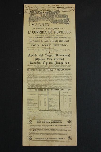 Cartel de toros de Madrid. 3 de marzo de 1912.