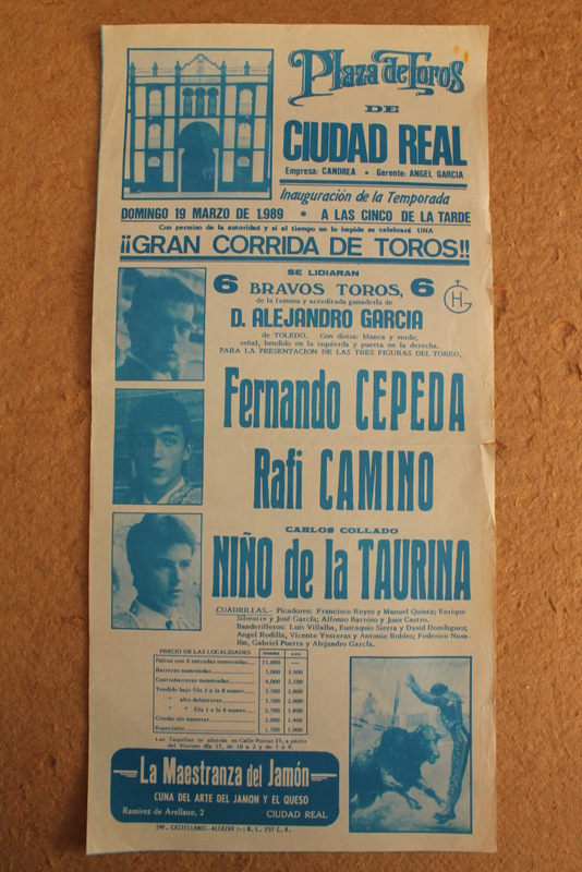 Cartel de toros de Ciudad Real. Inauguración de la Temporada. 19 de marzo de 1989.