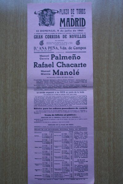 Cartel de toros de Madrid. 1961.