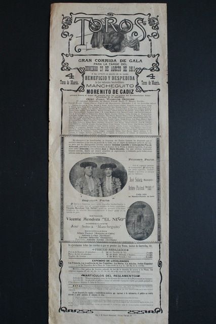 Cartel de toros de Caracas. Venezuela. 27 de agosto de 1911.
