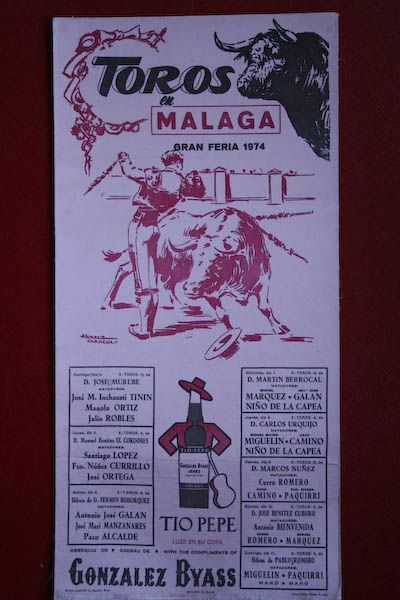 Cartel de toros de Málaga en seda