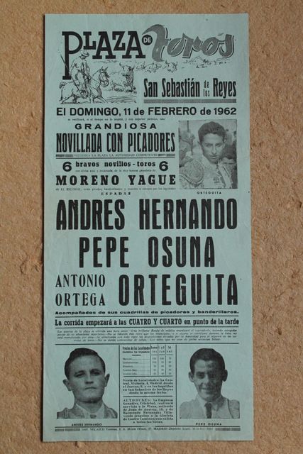 Cartel de toros de San Sebastián de los Reyes. 11 de febrero de 1962.