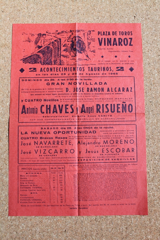 Cartel de toros de Vinaroz. 28 y 29 de agosto de 1965.