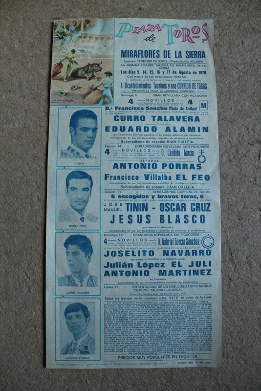 Cartel de toros de Miraflores de la Sierra. 9, 14, 15, 16 y 17 de agosto de 1970.