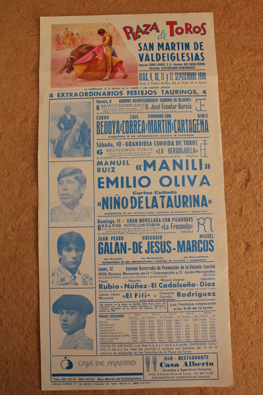 Cartel de toros de San Martín de Valdeiglesias. 9, 10, 11 y 12 de septiembre de 1988. 