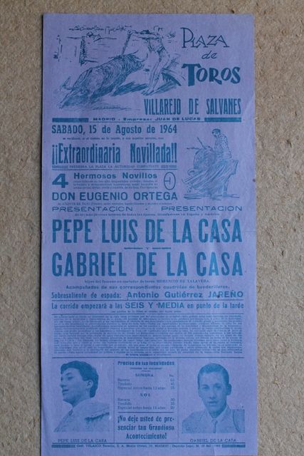 Cartel de toros de Villarejo de Salvanés. 15 de agosto de 1964. 