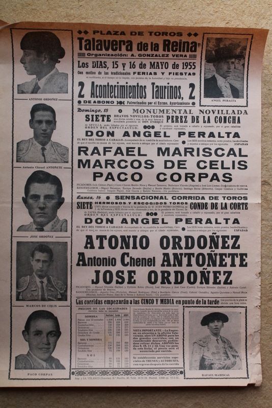 Cartel de toros de Talavera de la Reina. 15 y 16 de mayo de 1955. 