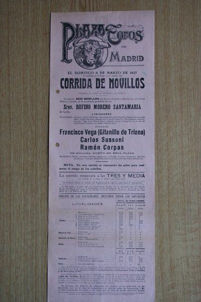 Cartel de toros de Madrid. 1927.