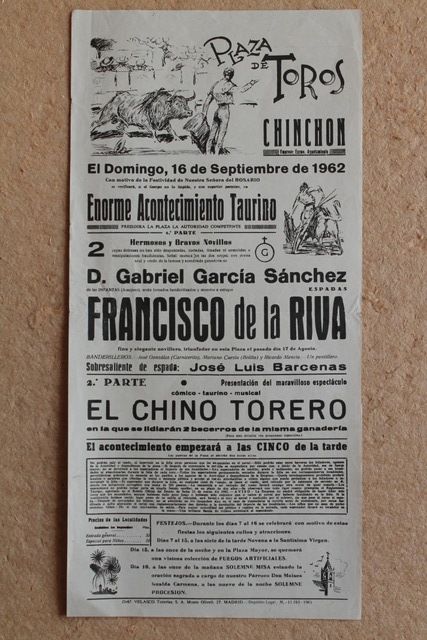 Cartel de toros de Chinchón. 16 de septiembre de 1962.